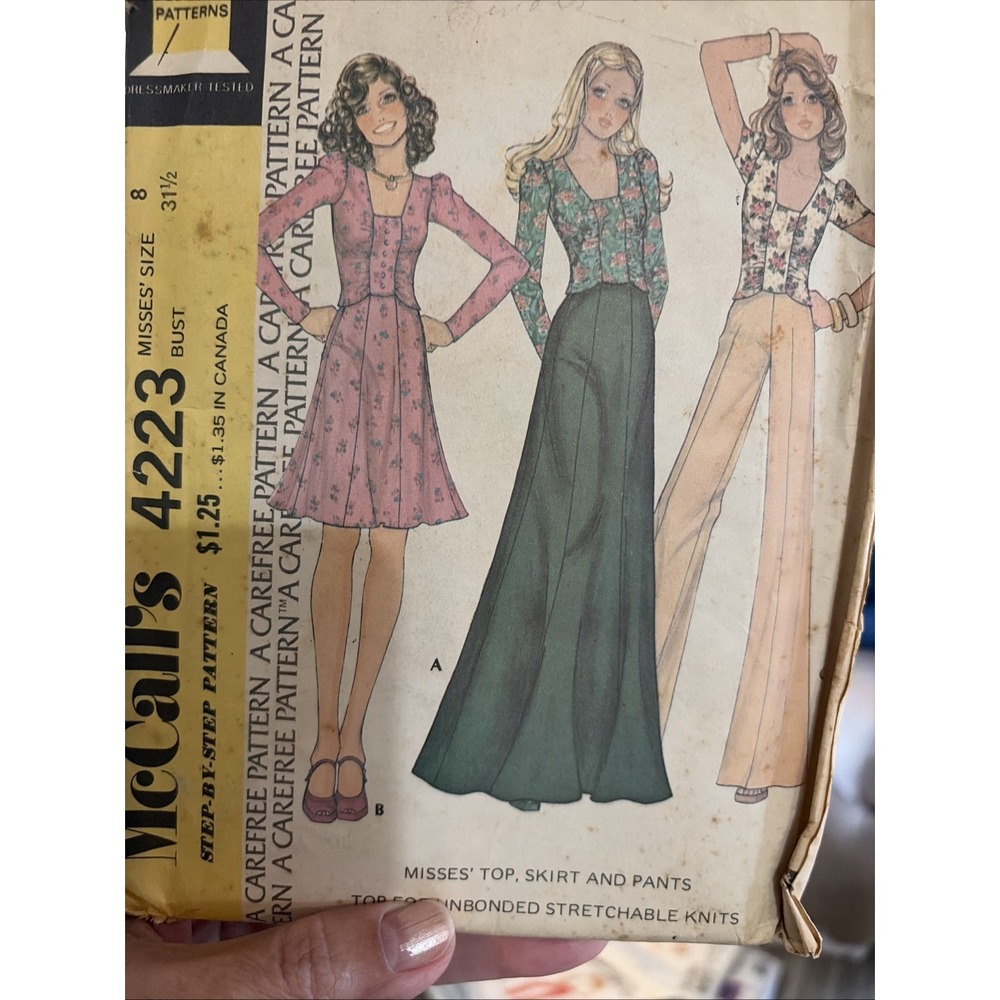 70's McCall 4223 Top Maxi Skirt Wide Leg Pants Sewing Pattern sz 8 Uncut